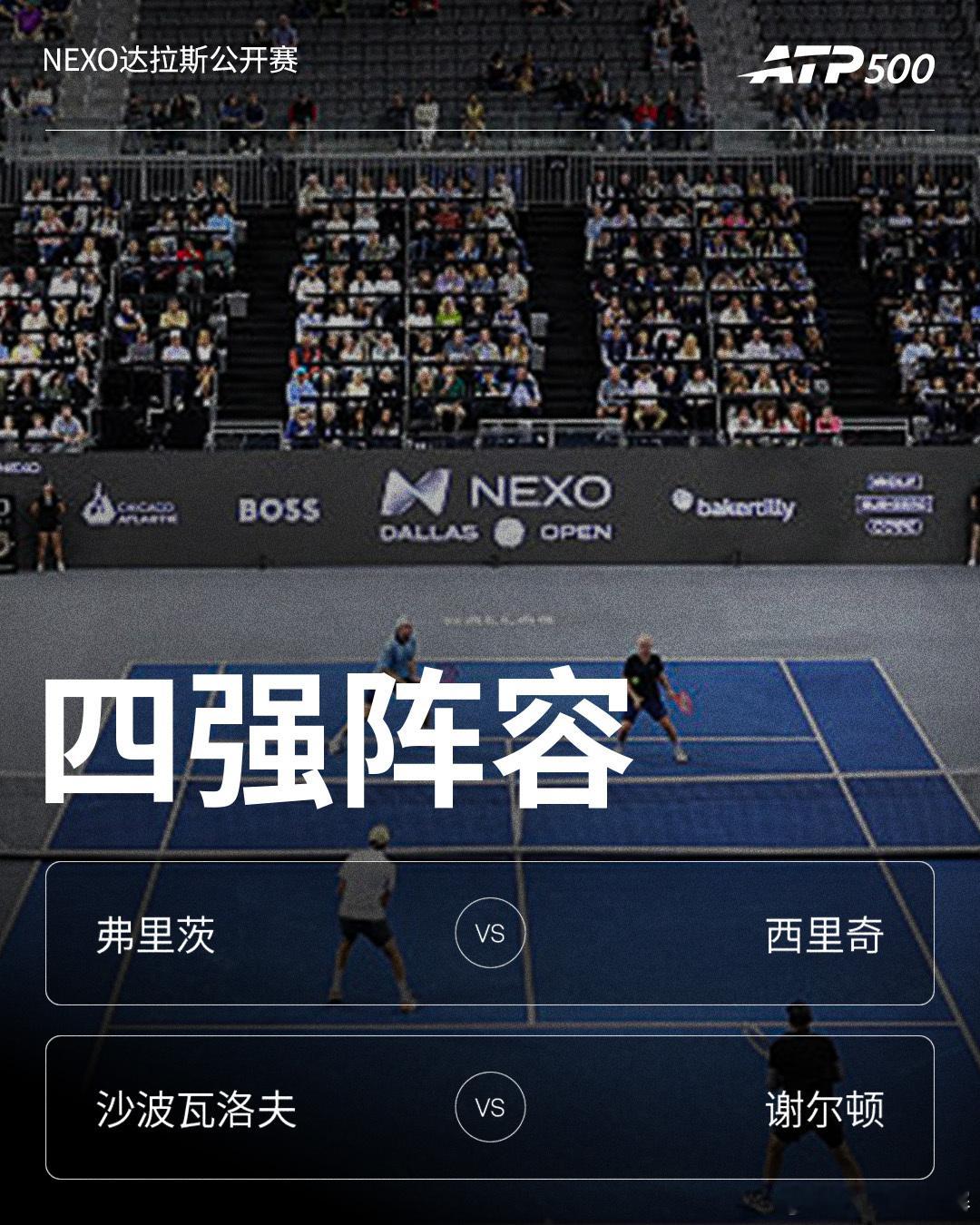 本周三站赛事四强对阵如下👇你看好哪三位球员捧起冠军奖杯呢？网来不息ATPATP