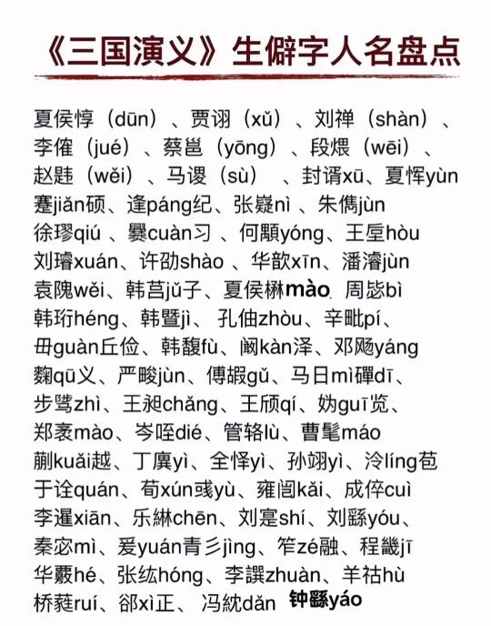 《三国演义》生僻字人名盘点