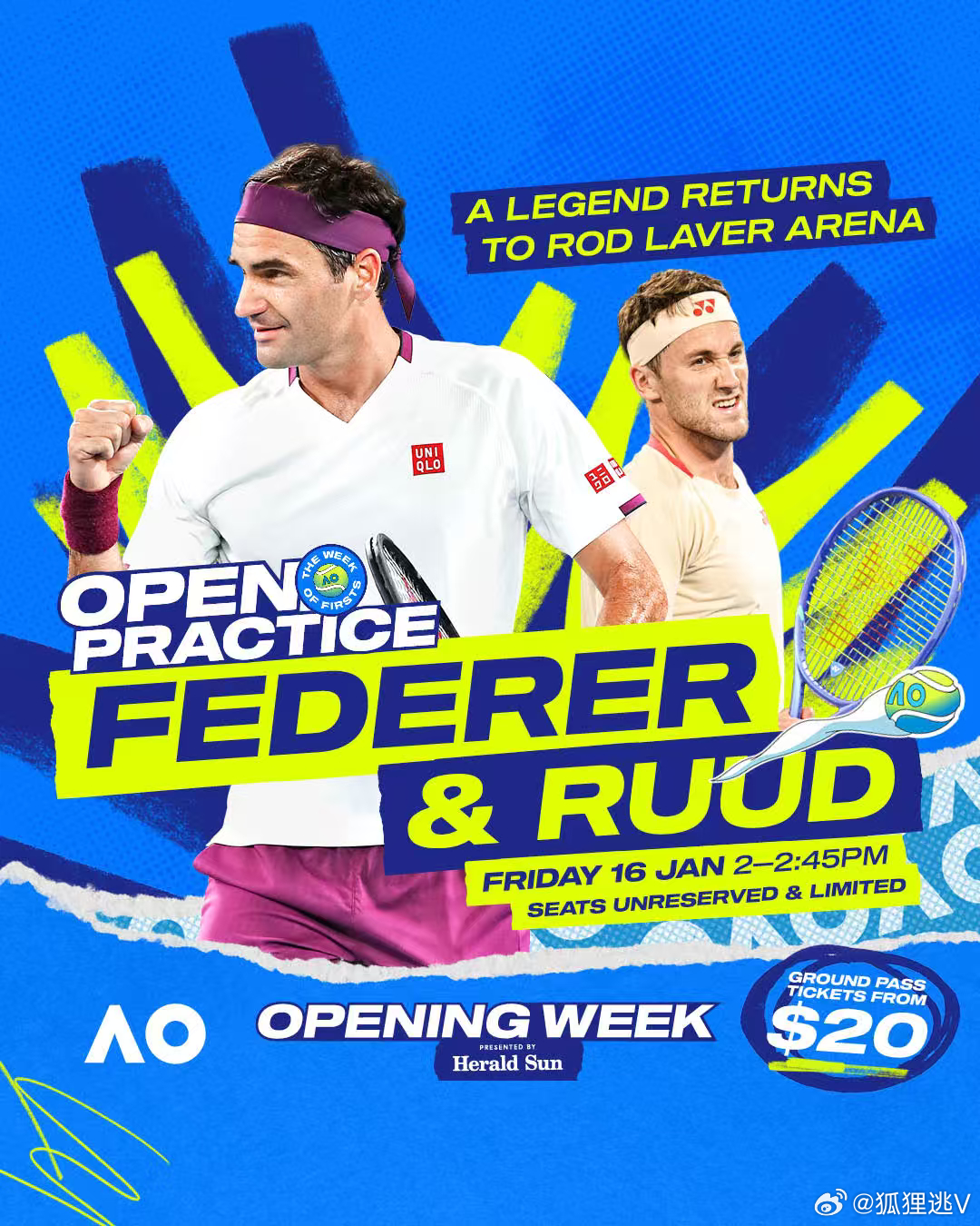 早上好！专程来墨尔本参加澳网2026 开幕式的费德勒今天中午将时隔四年后重新在罗