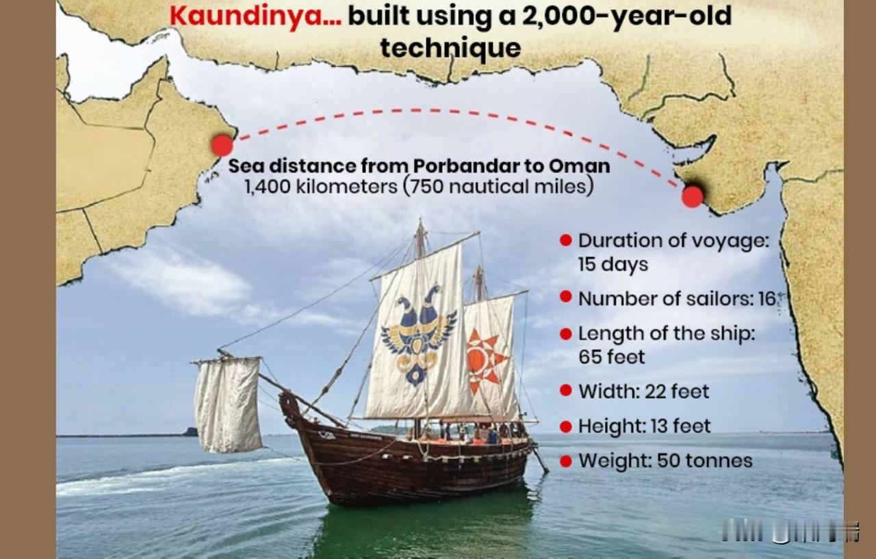 这艘船是INSV Kaundinya（印度海军帆船考丁亚号），是印度海军建造的一