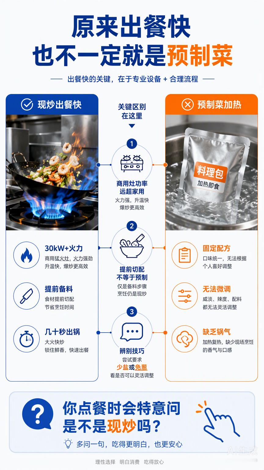 每次去饭店，看到菜几分钟就端上来，心里总忍不住嘀咕：这不会是料理包加热的吧？其实
