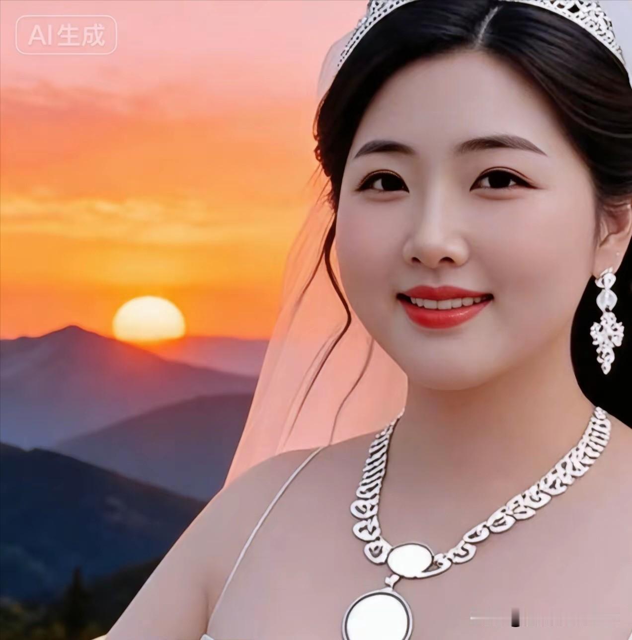 点绛唇·暮霞婚影
 
落日熔金，层山尽染霞天暖。
珠冠轻绾，纱袂随风软。
皓齿嫣