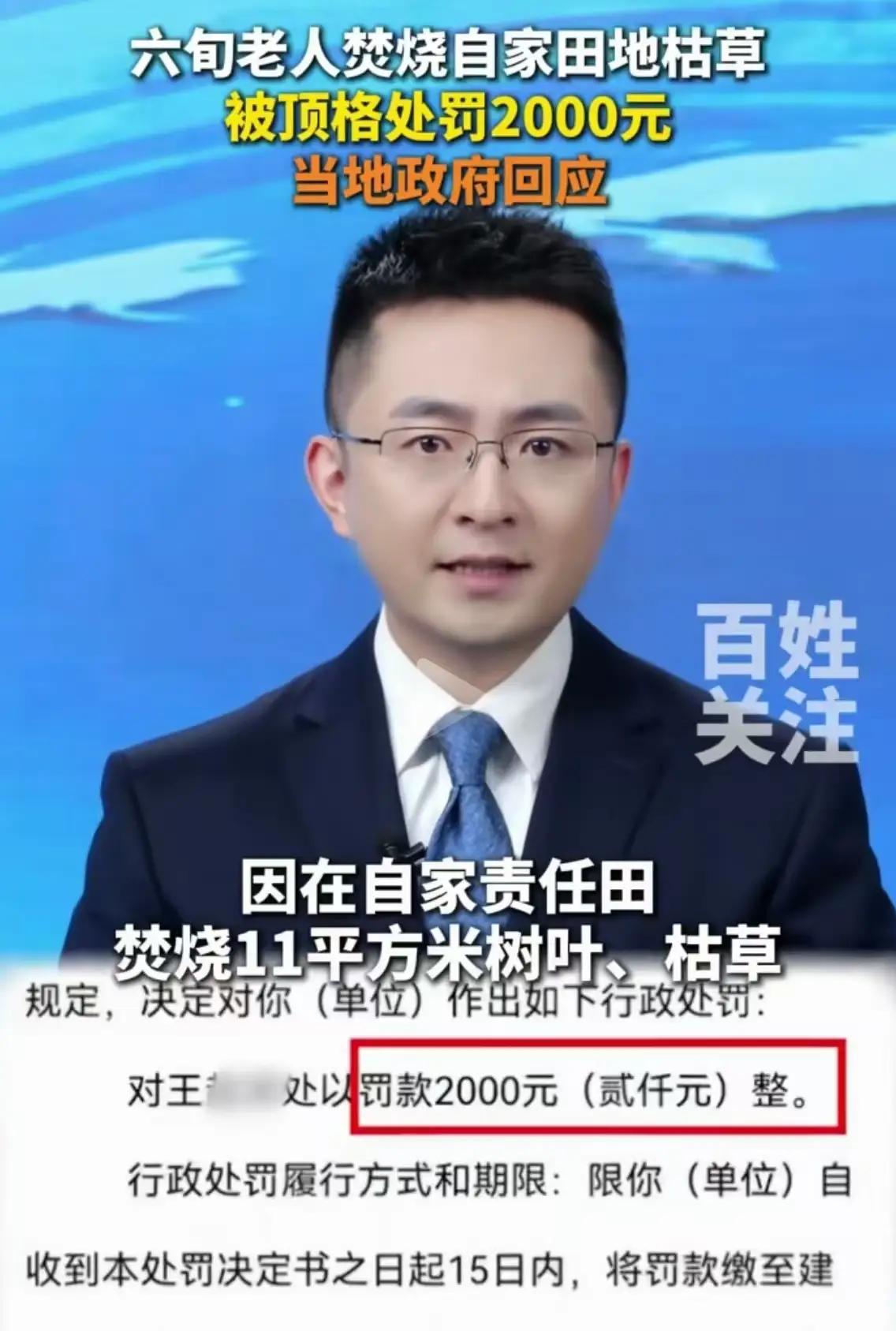 六旬老人烧自家11㎡枯草，却被顶格罚2000元！网友怒了：这处罚真的合理吗？11