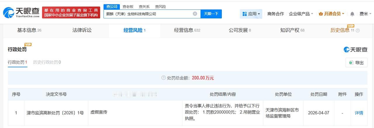 315曝光外泌体公司被罚200万

315曝光外泌体公司被吊销执照
天眼查经营风