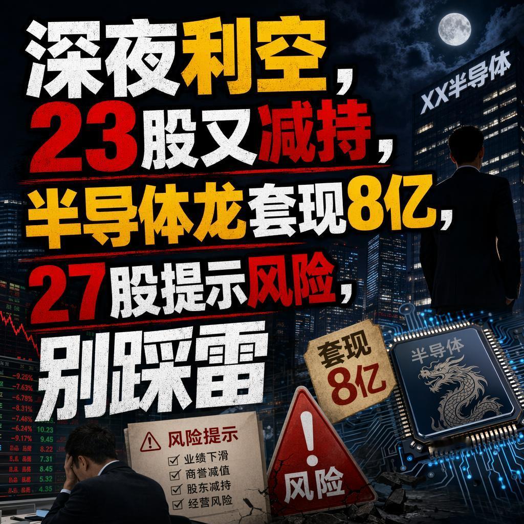 深夜炸雷！
半导体龙头一夜套现8亿多，A股风格说变就变，别在这个节骨眼上踩雷。