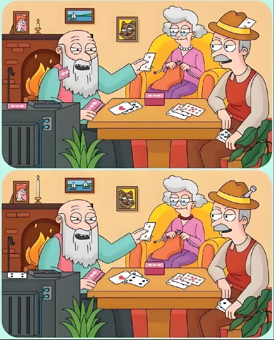 眼睛看酸了！这两张打牌图藏了20处不同，你能找出几个？