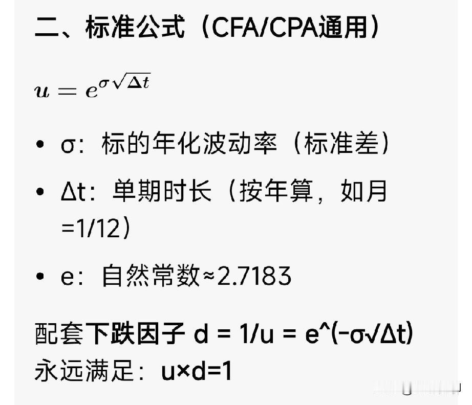 上行乘数 u
 
二叉树期权定价核心参数，标的单期上涨倍数
 
一、一句话定义