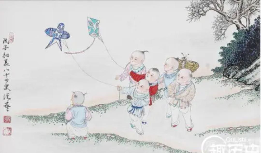 上联，？？？

下联，晚倚柴门望玩童，放风筝
