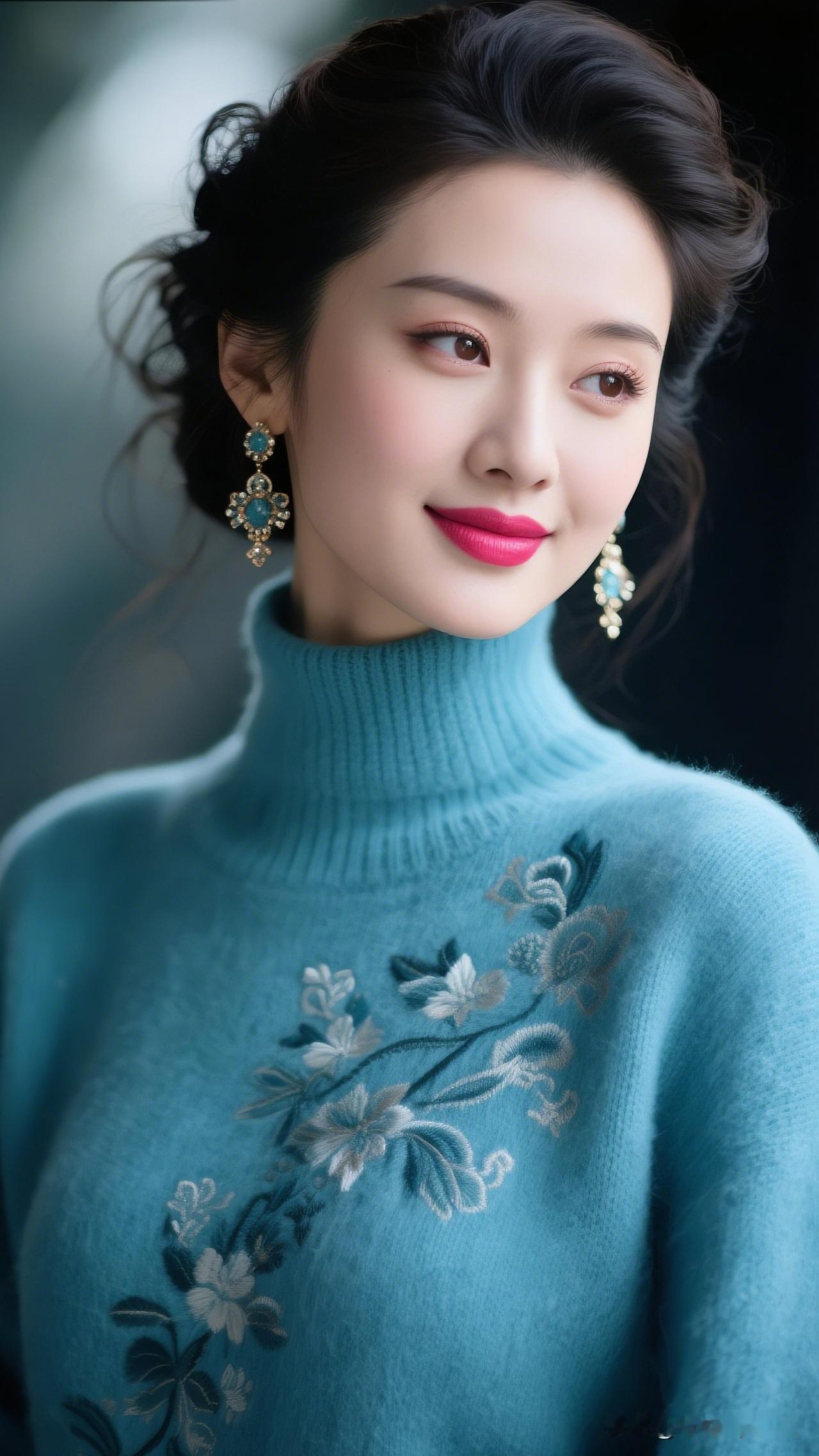 温柔蓝调，优雅花边，甜美笑容，尽显女性魅力。哪些甜妹的笑容治愈到你