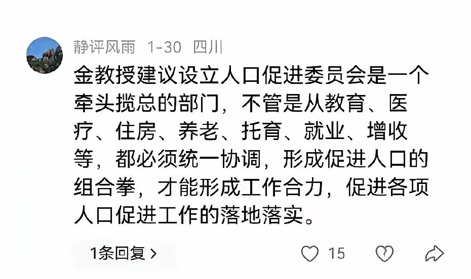 前两天，我提出了成立中共中央人口促进委员会、设立人口发展基金的建议，在网上引起了