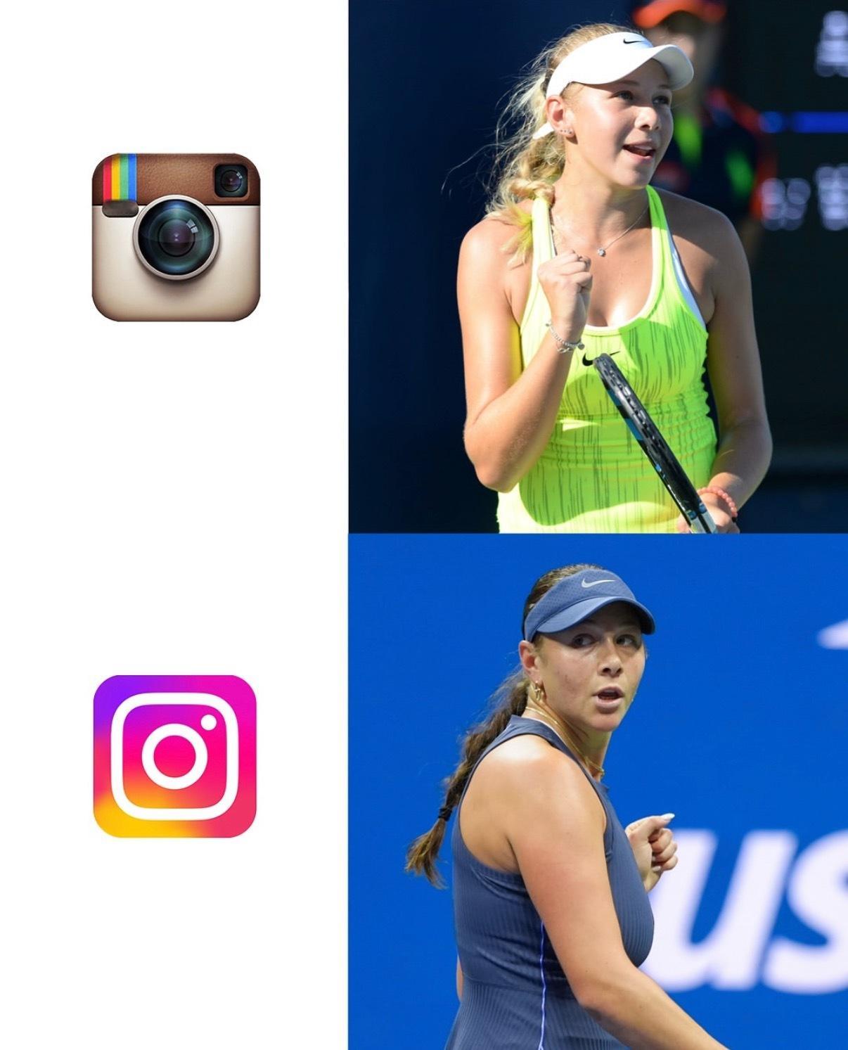 通过ins的两版logo看美国网坛中新生代对比照，阿尼西莫娃年轻时真的惊为天人！