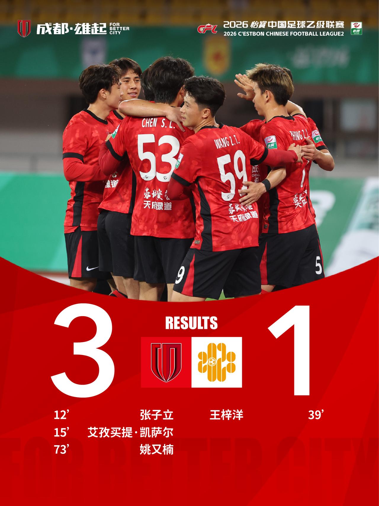 今晚19:35，2026怡宝中国足球乙级联赛第3轮，成都蓉城希拉谷主场迎战深圳二