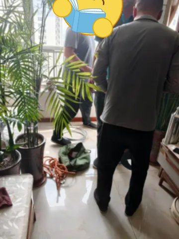 找几位大哥过来换空调机的水管。我一看，安全绳挺粗，心想 稳了。一个人翻出去，一个