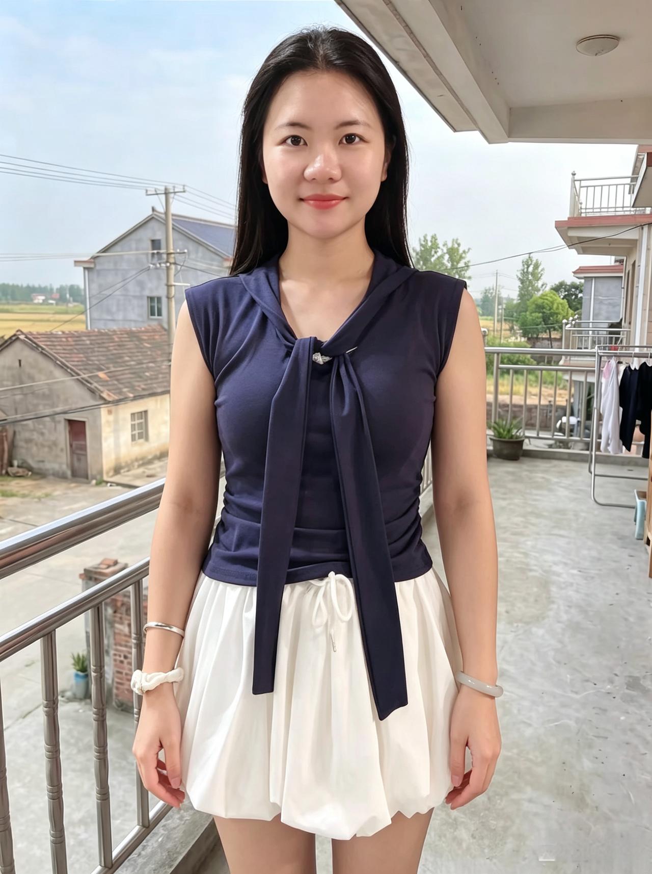 蔷薇开处影娉婷，车库晴光映玉颜。
乡野檐前风送暖，红砖墙畔意悠然。
晴川草色随裙