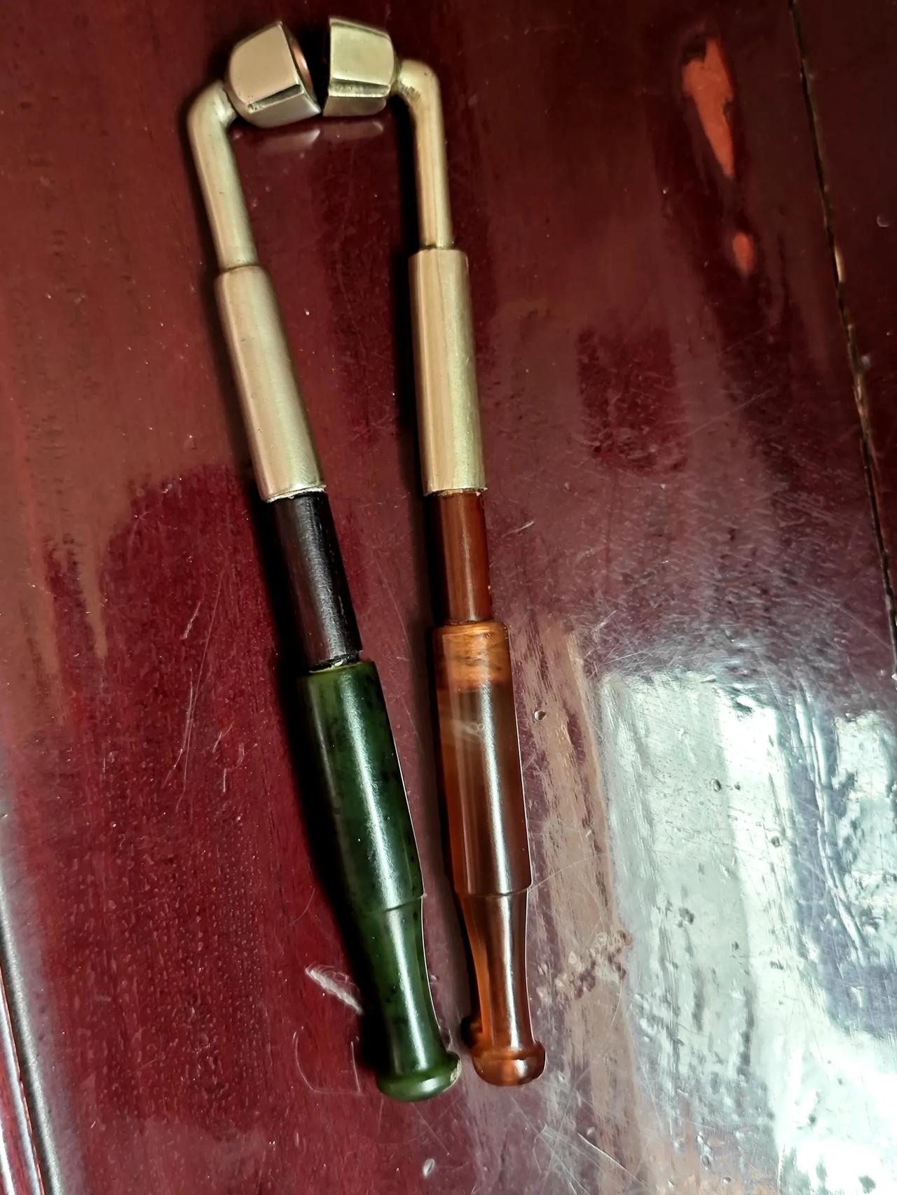 清代京作玛瑙碧玉烟嘴欣赏！