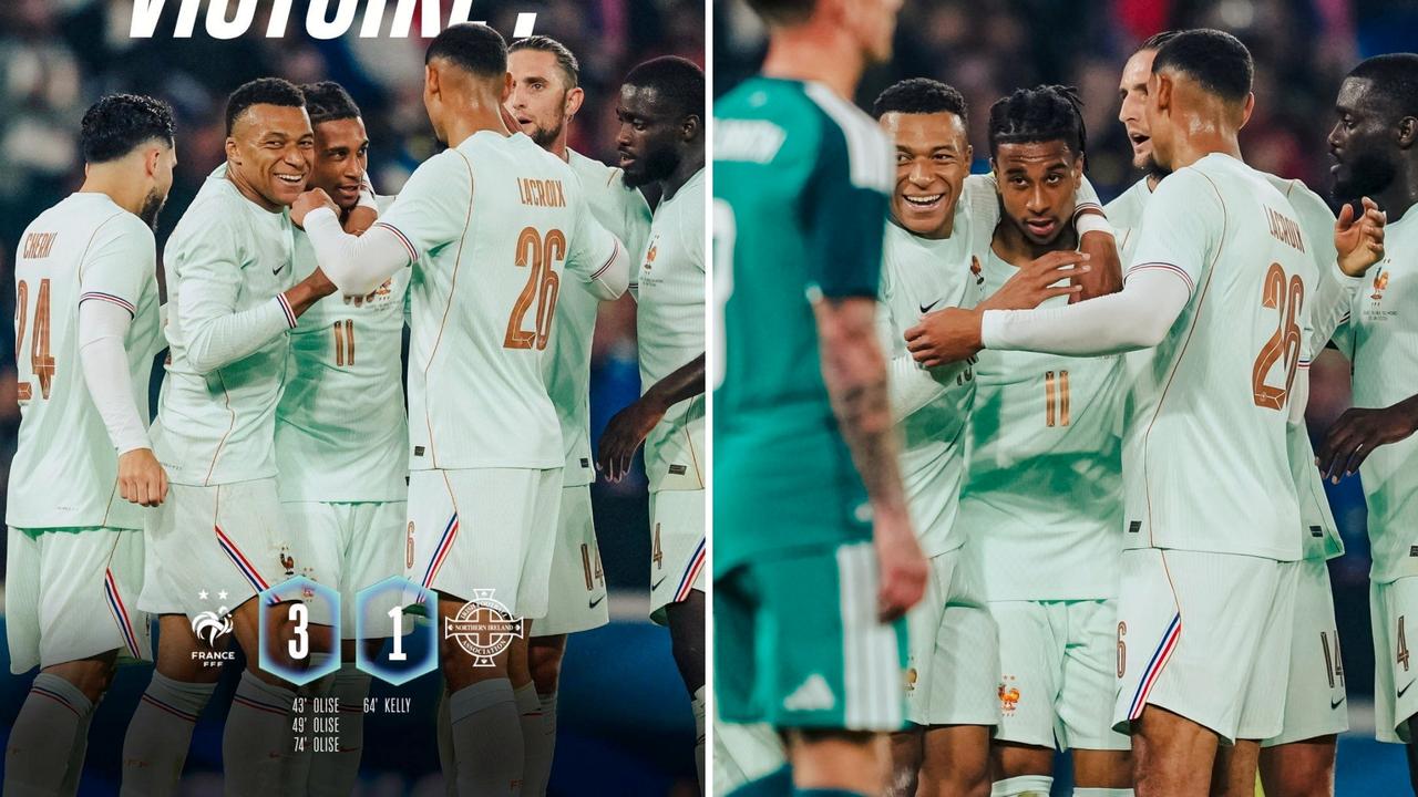 友谊赛：法国3-1击败北爱尔兰。
奥利塞戴帽，姆巴佩失良机+进球被吹。