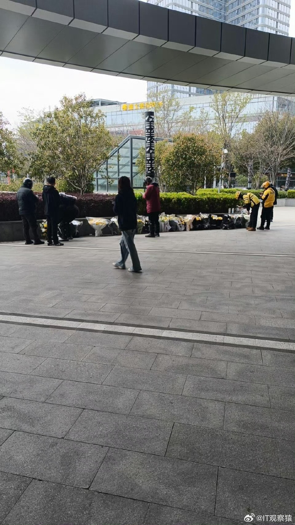 骑手接单去张雪峰公司送花快哭了张雪峰公司楼下摆满了悼念的鲜花，能看到不少骑手的身