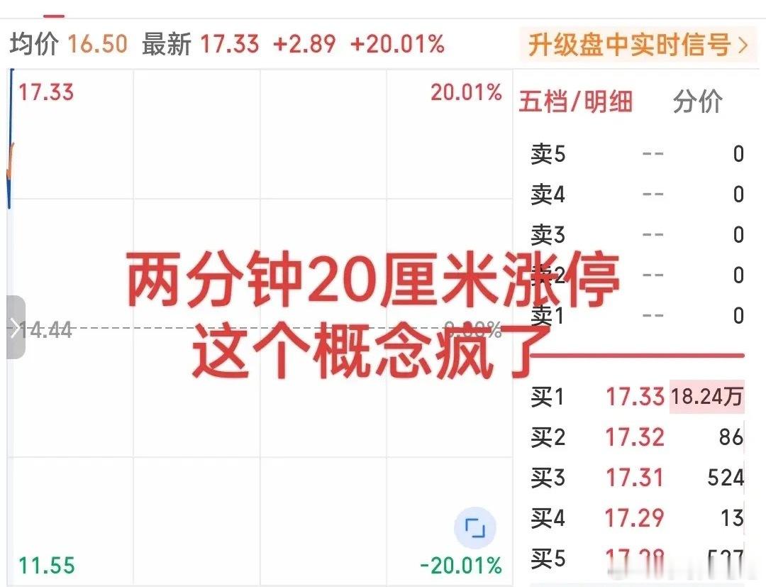 疯狂，太疯狂了！刚刚两分钟直线拉升强势20厘米涨停！这个概念开盘即疯狂拉升，多股