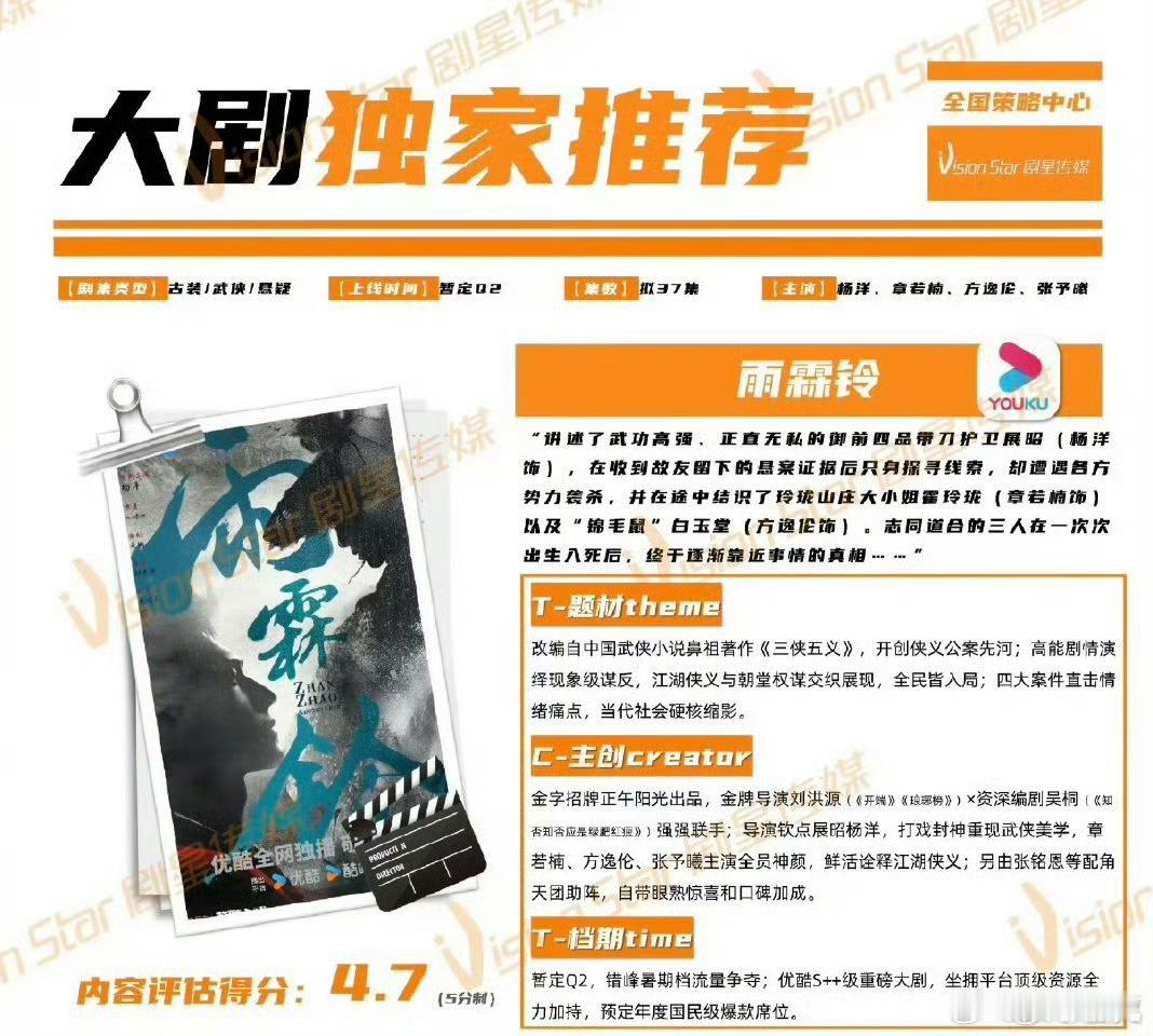 雨霖铃开始招商，那估计是五月播吧 