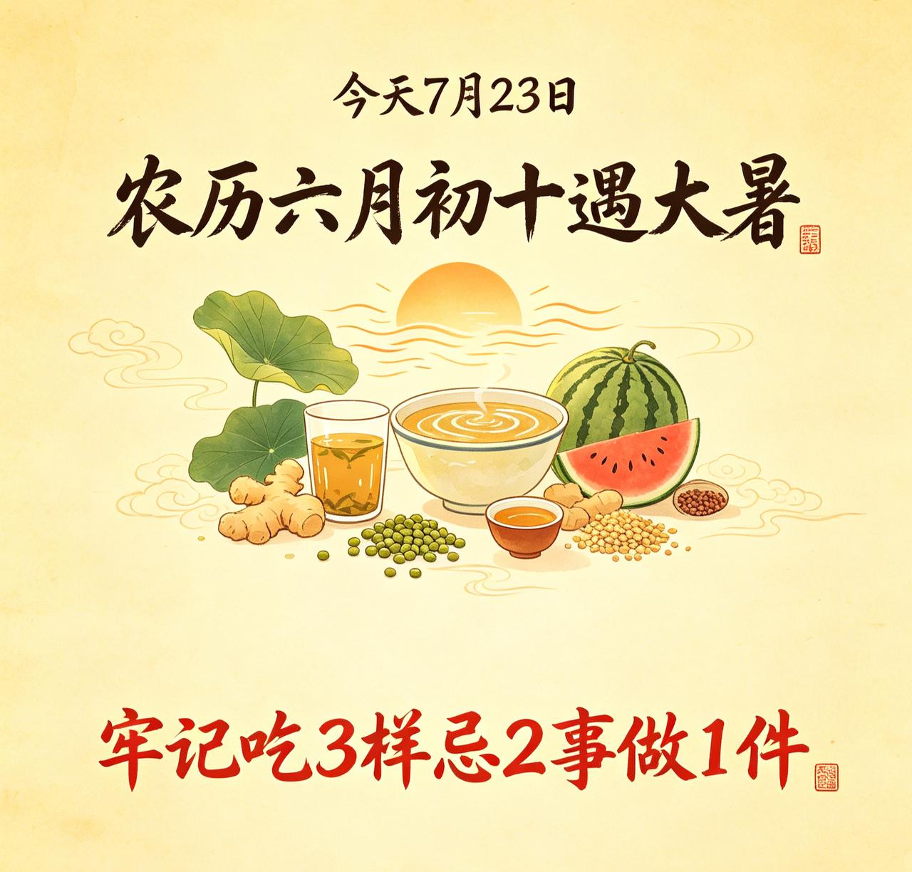 【7月23日大暑撞六月初十：别只知道吃西瓜，这3样才是老辈的"续命方"】

凌晨
