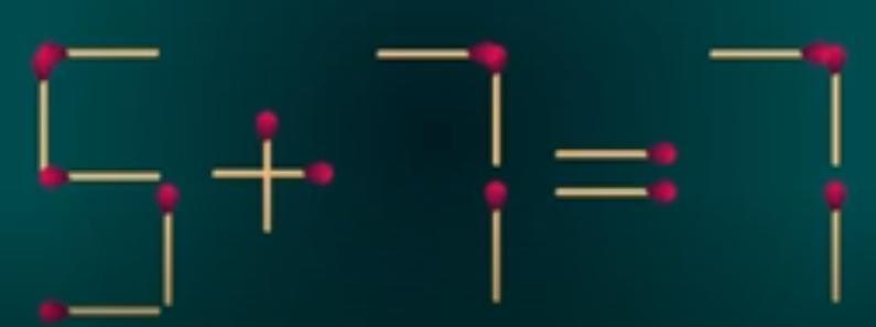 宝子，看！这是火柴棒搭出的等式“5 + 7 = 7” 。咱现在玩个刺激的，只准挪
