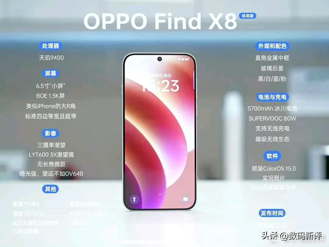 OPPOfindX8标准版配置和正面照，据说在21号左右发布比vivo晚一个星期