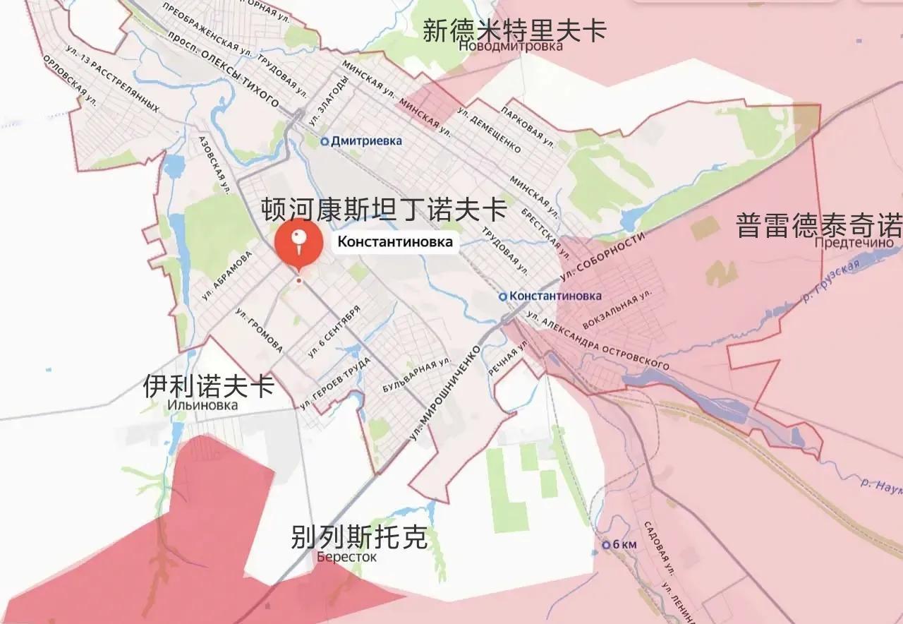 这张图能够更好地看到俄军攻入别列斯托克和伊利诺夫卡之后，乌军在顿河康斯坦丁诺夫卡