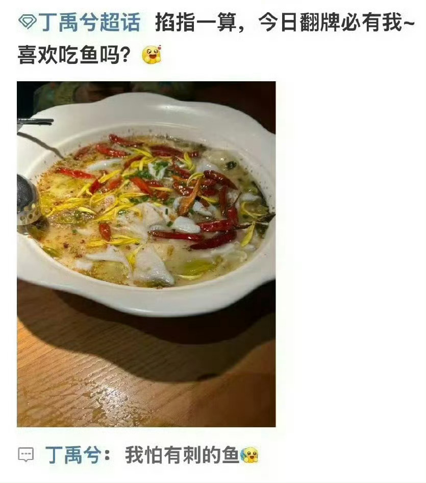 丁禹兮超话翻牌粉丝：我怕有刺的鱼。因为这个鱼，虞书欣粉丝和丁禹兮粉丝互相内涵起来
