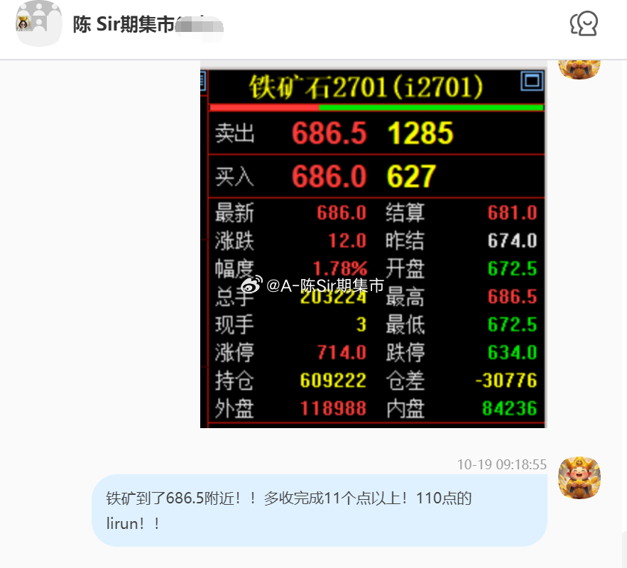 2026/10/19第一单【2701铁矿石】铁矿石完成11个点！110点的lir