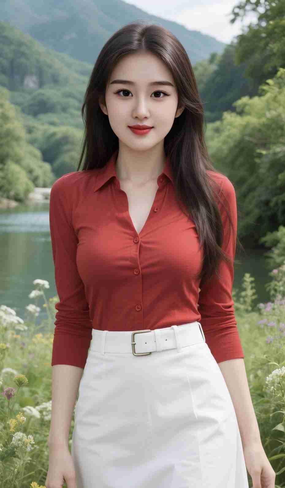 我的今日状态：😁轻松愉快
我这里的天气：☀️晴天
《溪畔红妆》
 
红衫凝露立