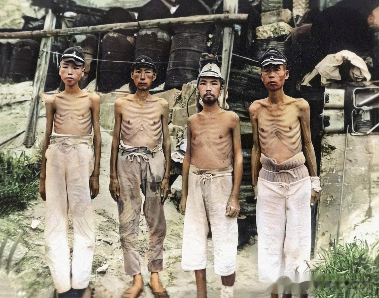 太平洋战争期间，驻守马绍尔群岛的四名日军，被饿成皮包骨后，无奈之下选择向美军投降