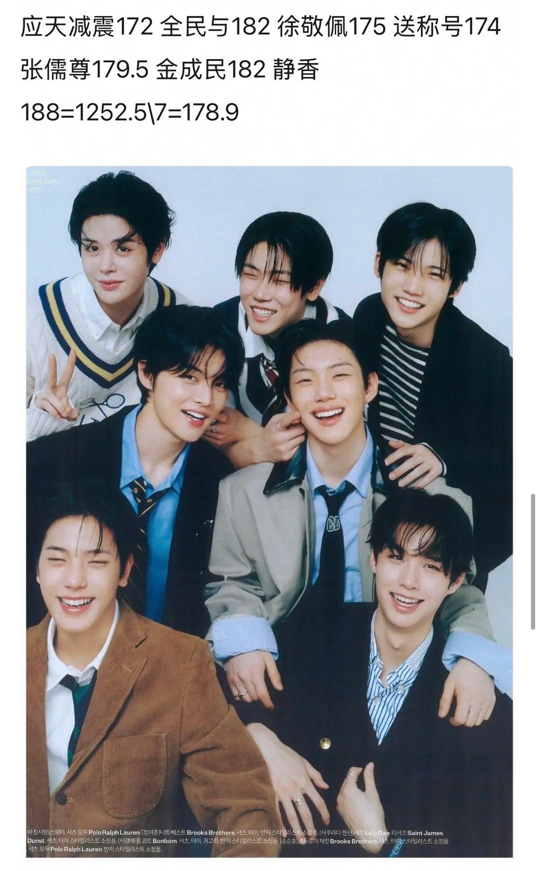 网友整理的六代男团平均身高一览 大家觉得合理吗？1️⃣NCTWISH 2️⃣bo