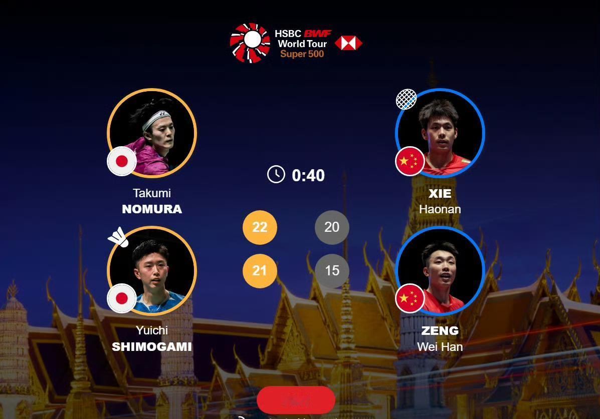 浩瀚组合🇨🇳止步男双十六强！
刚刚，谢浩南/曾维瀚🇨🇳 20-22、15