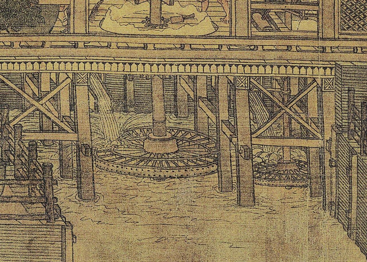 苏轼贬惠州时，发现博罗香积寺溪谷落差大，设计闸塘蓄水、双轮水磨方案，嘱托县令修建