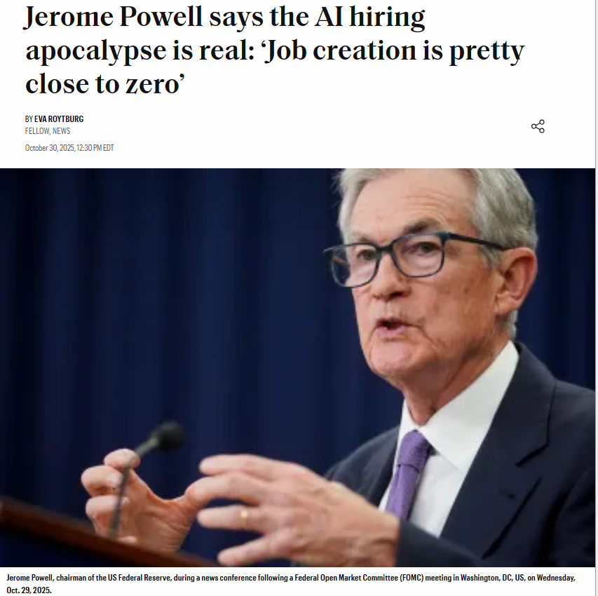 鲍威尔说人工智能让就业增长接近于零，裁员不少，真影响就业了之前有个不错的论文，论