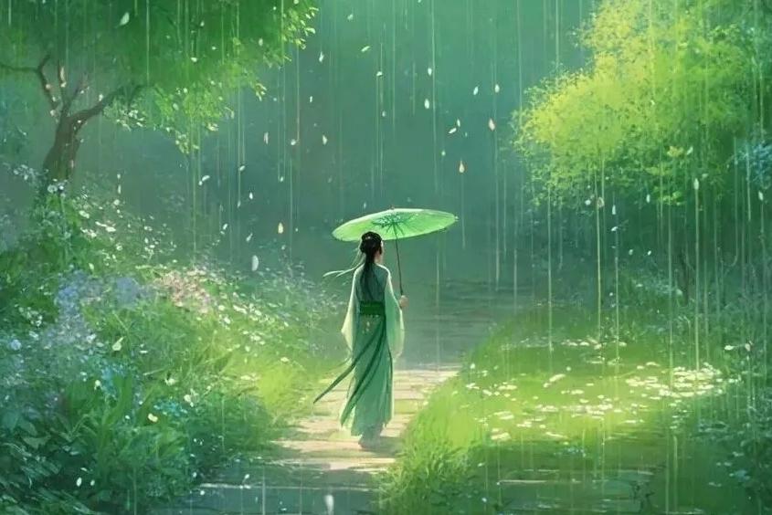 久雨成愁  执笔难成诗
伏窗看雨思万千
想到城南那池刚开的荷花
也许会顶着雨珠凋