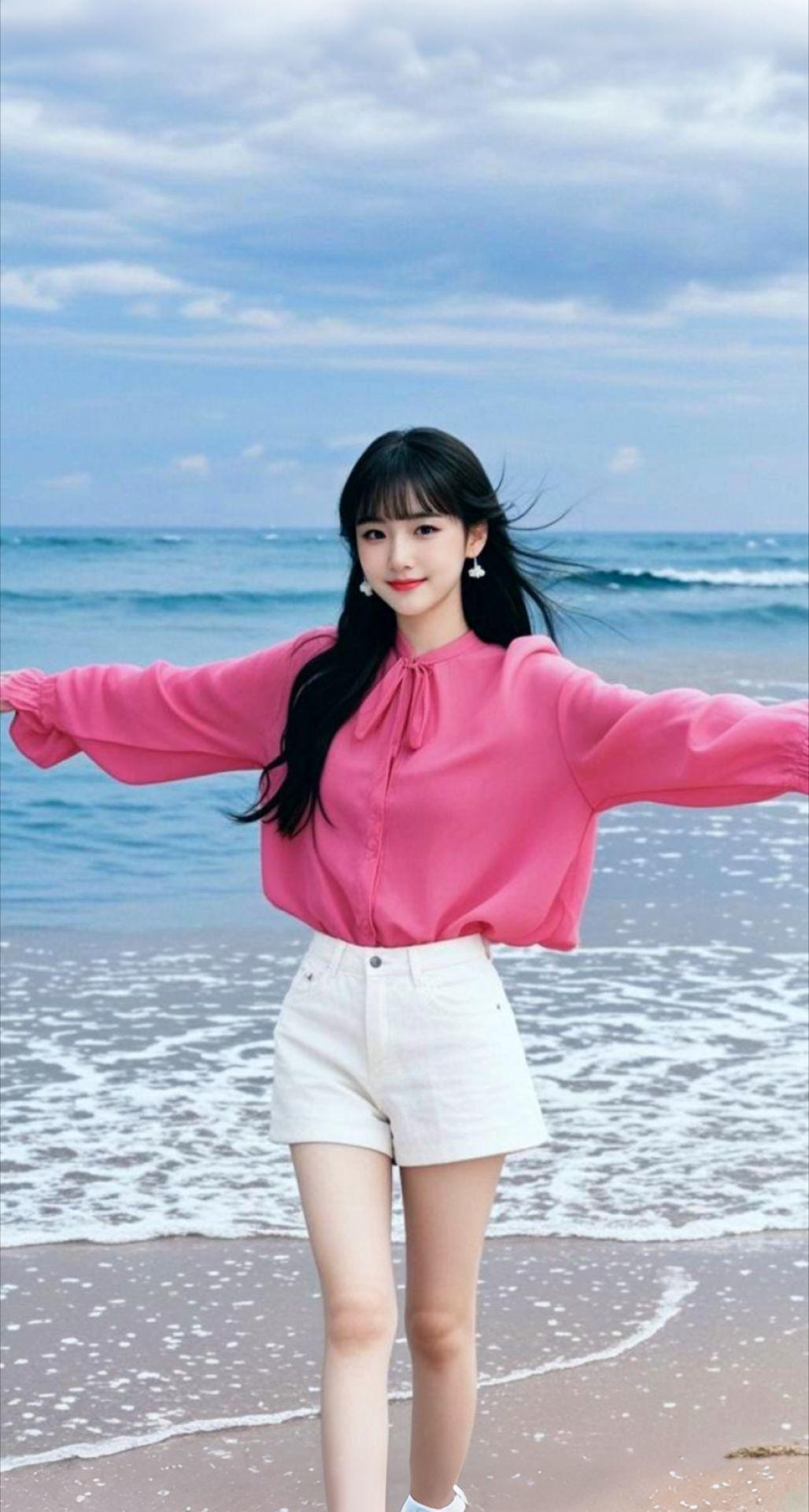 AI扩图 AI海畔玫影