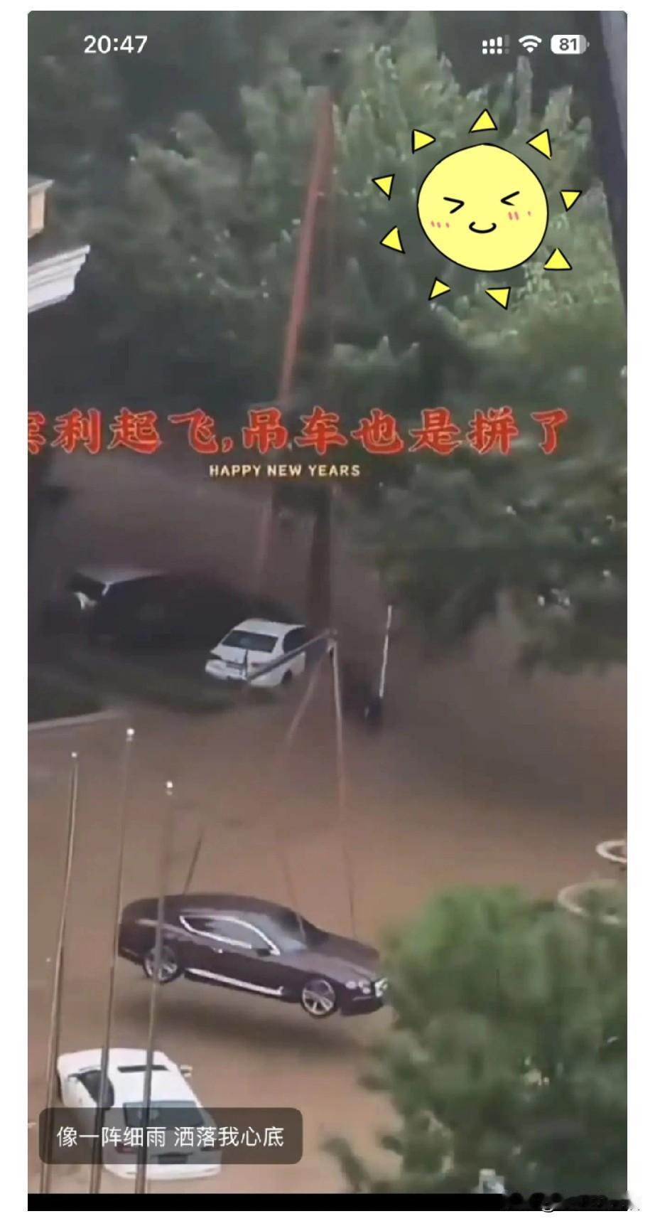 沈阳一宾利车主，
为防止车被水淹，在台风来临前，
竟雇吊车把宾利车吊在半空。从根