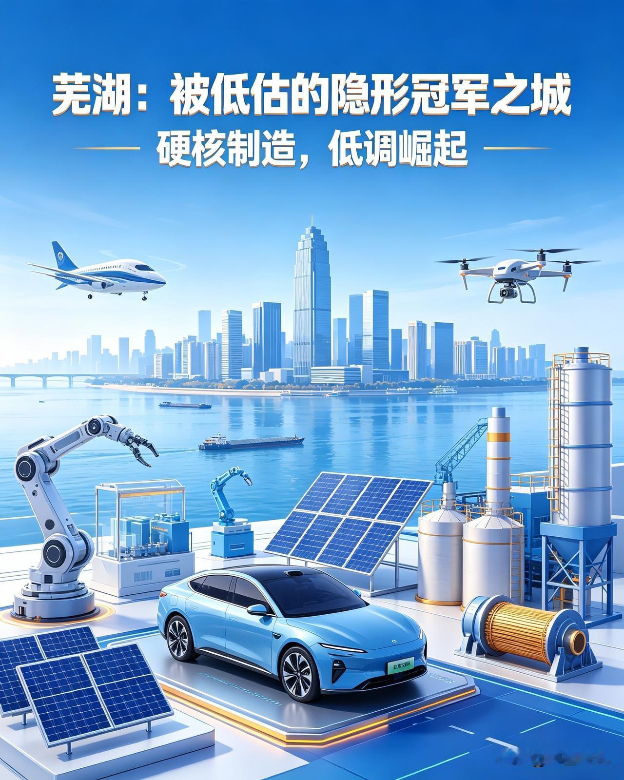 汽车是芜湖王牌。奇瑞扎根于此二十余年，中国乘用车出口连续23年第一，全国每5台出
