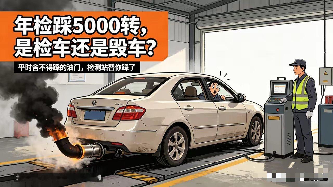 昨天去年检，检测员一脚油门踩到5000转，排气管直接冒黑烟。我全程录着视频呢，他