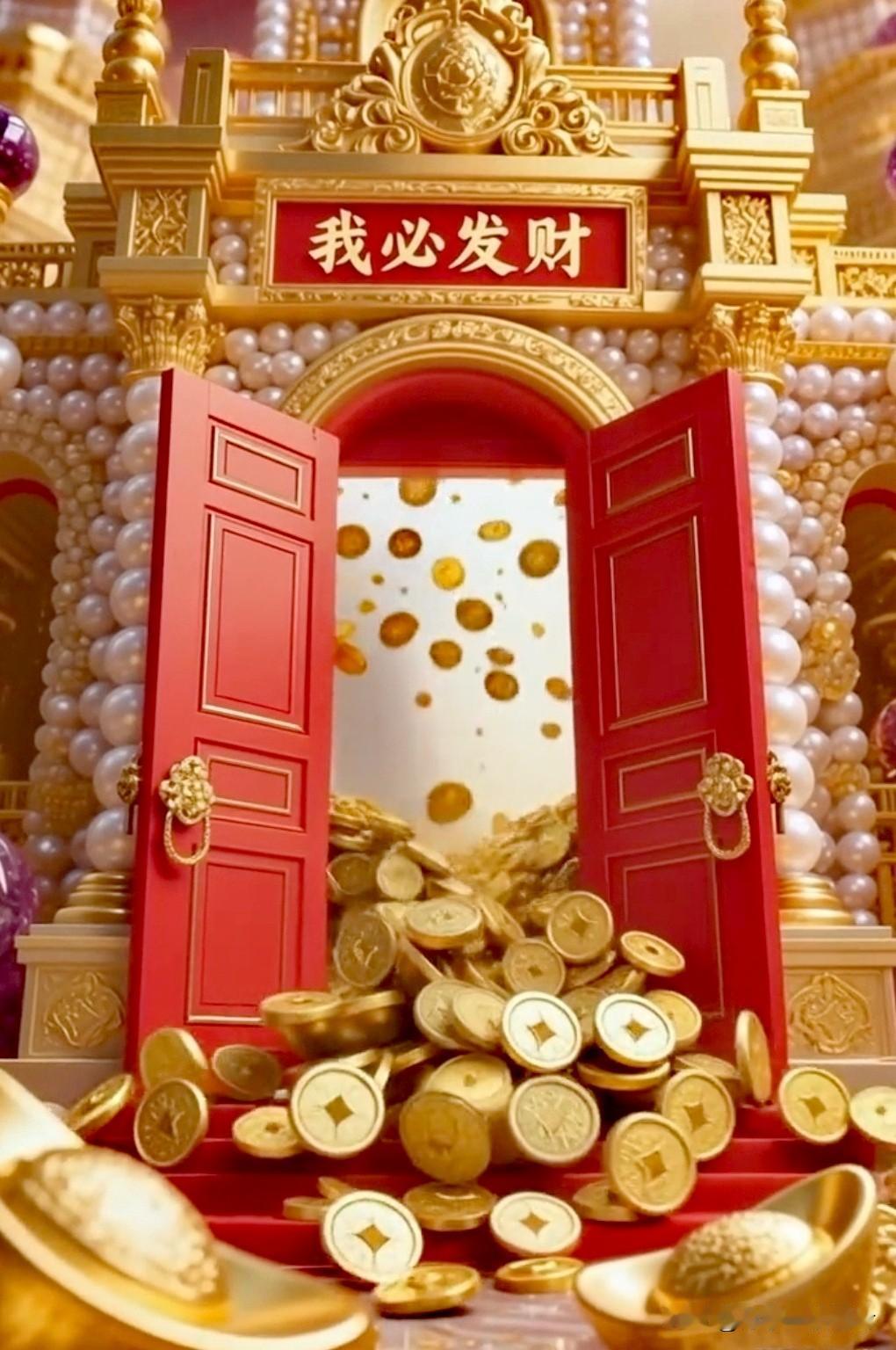 财源滚滚进门来，
祥光普照纳万财。