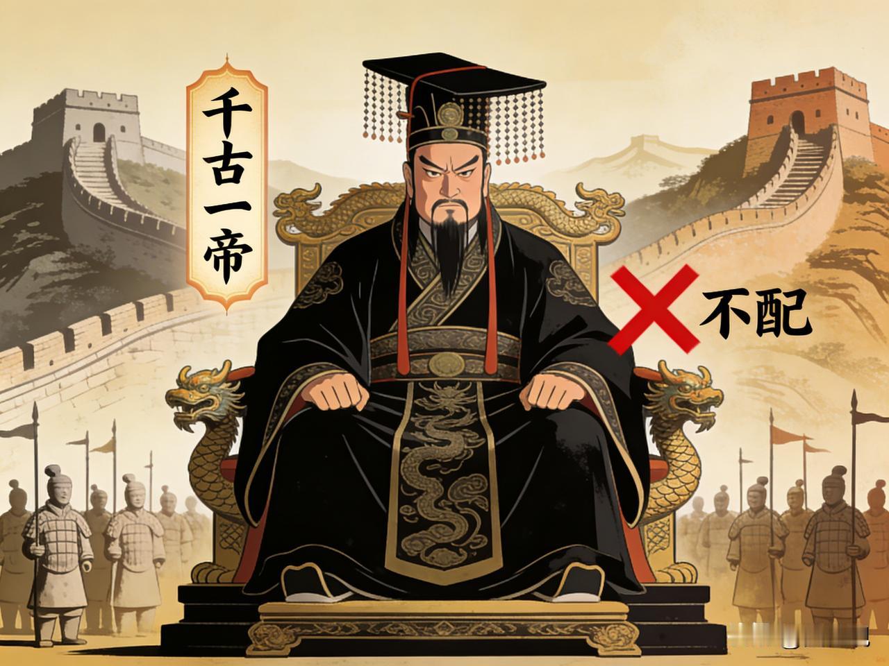秦始皇根本不配“千古一帝”的称号，很多人封他为“千古一帝”，无非是因为他完成了中