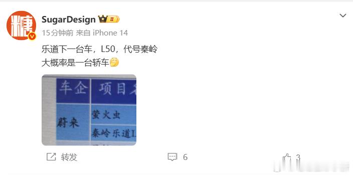 乐道 L50 要来了？新车项目代号「秦岭」是不是还会有 L70？[哆啦A梦吃惊]