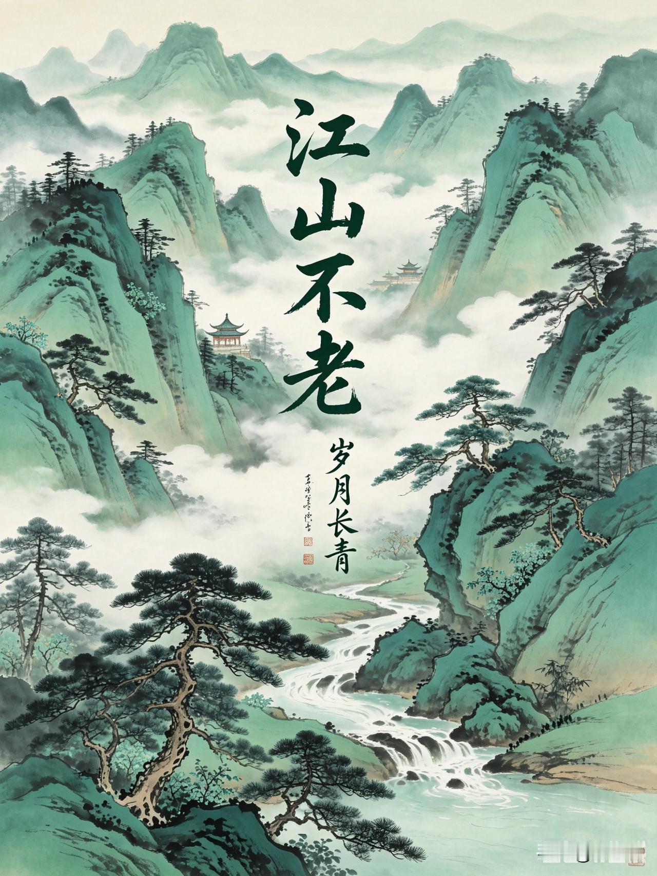 上联：江山不老
下联：岁月长青