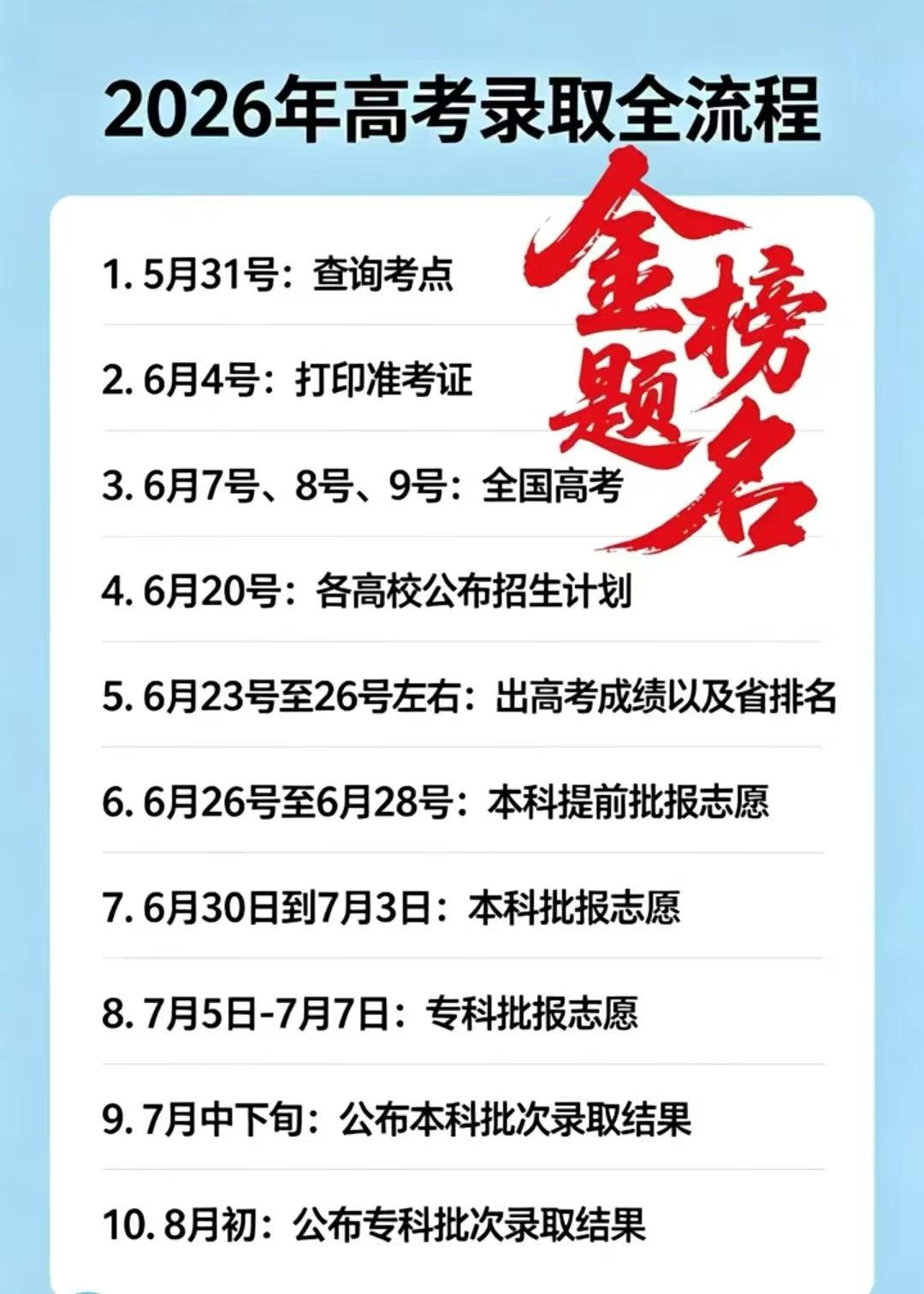 2026年高考时间节点