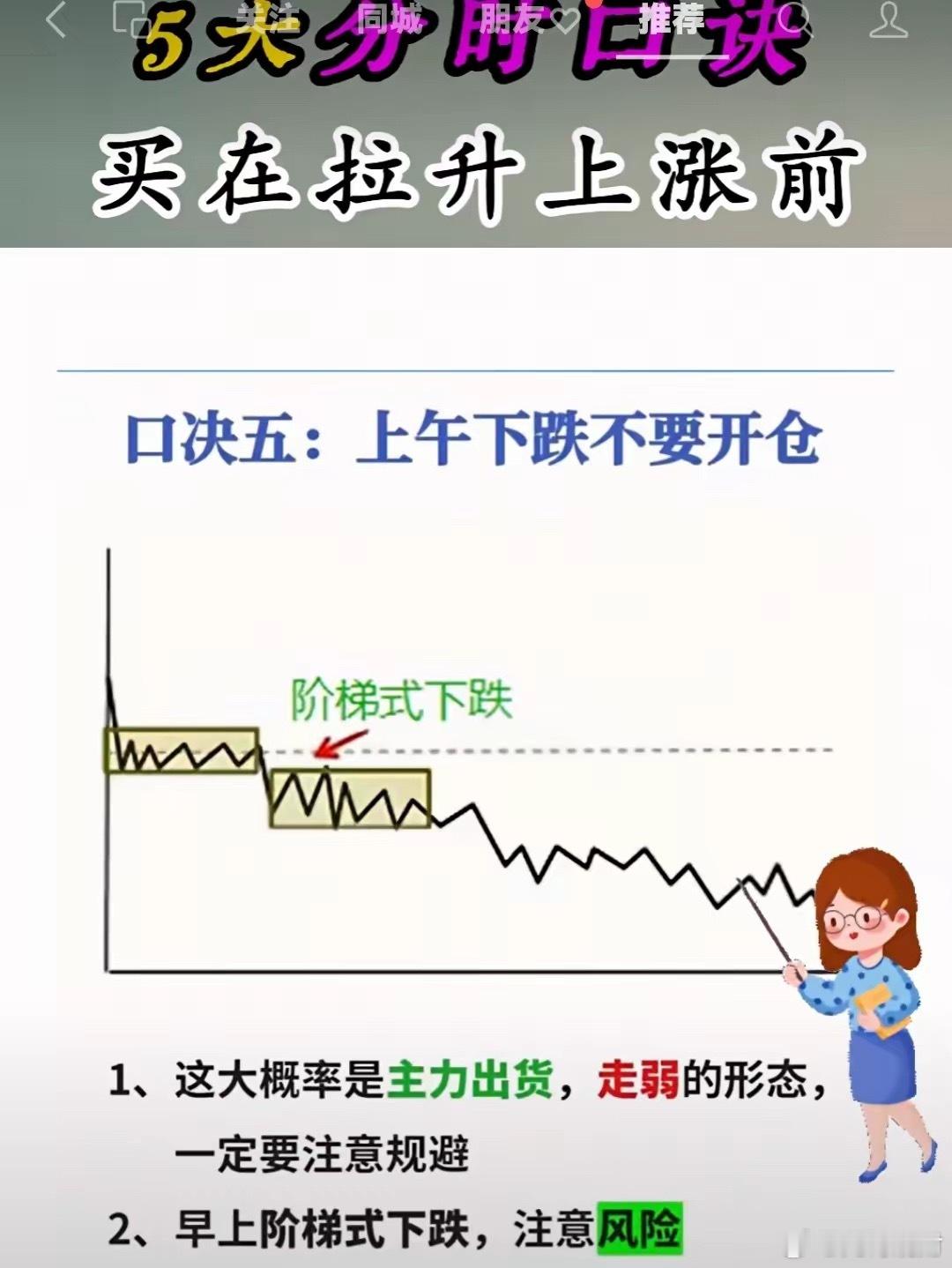 上午下跌不要开仓完整分时口诀合集：早上大涨注意减仓，早上急跌可入场；上午下跌不要