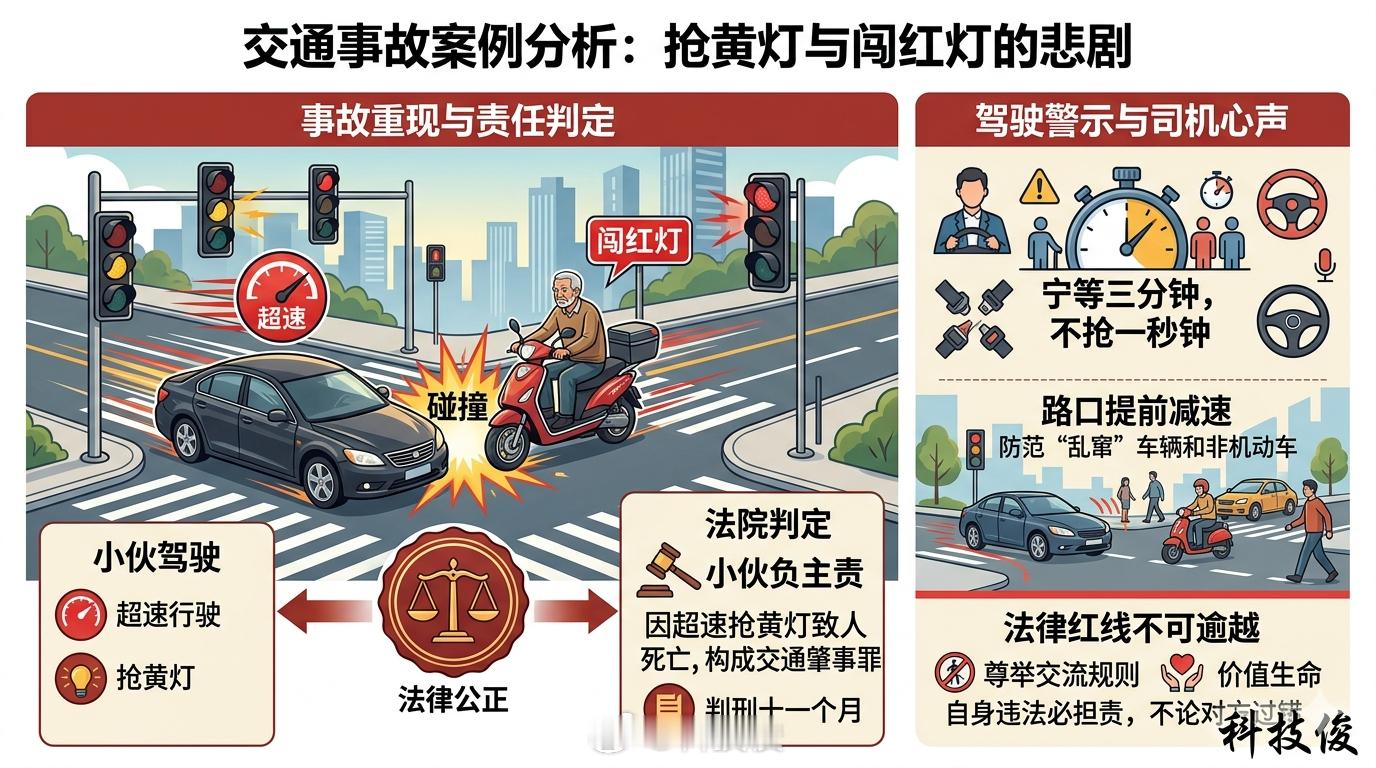 男子闯黄灯撞死无证闯红灯老人宁等三分钟，不抢一秒钟，开车还是要多注意，有些老人是