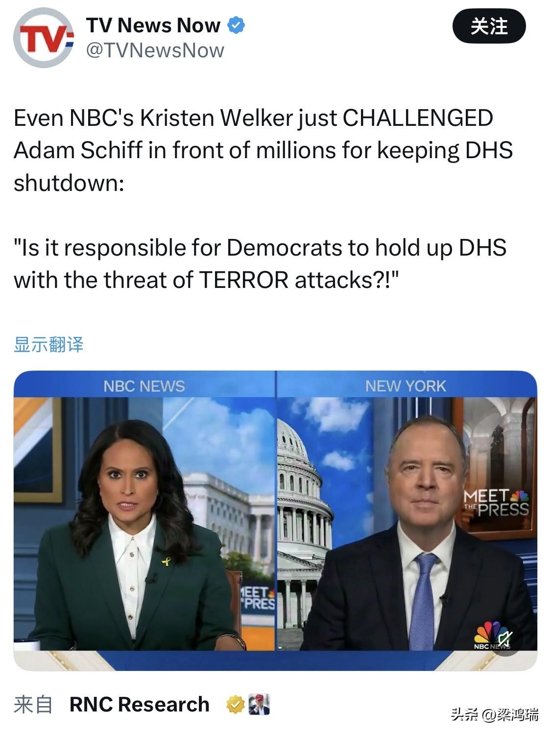 连NBC都演不下去了。

美国国土安全部，断炊整整一个月。
没钱，没预算，运转停