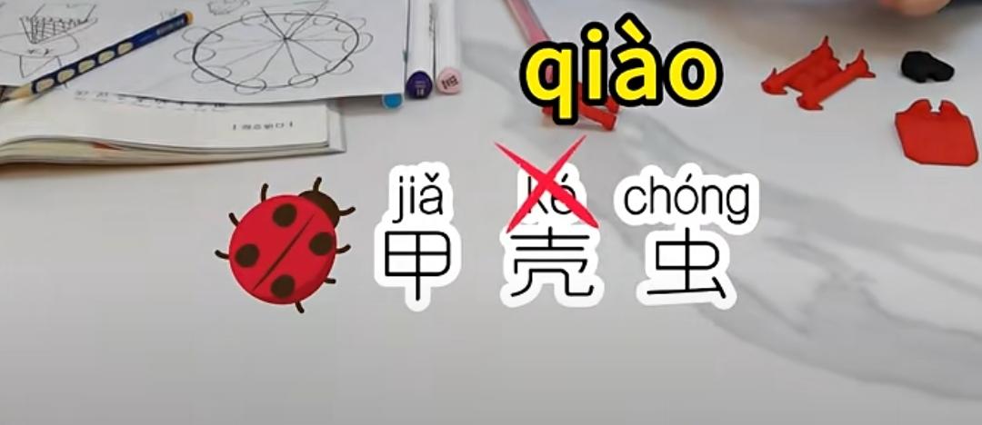 甲壳虫，中间那个字，现在正确读音是qiao(三声）。
我觉得很有必要重读小学，普