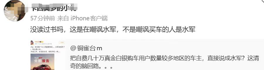 现在当水军门槛都这么高了？干水军还得自费几十万买车？按你们的理解，难不成所有购车